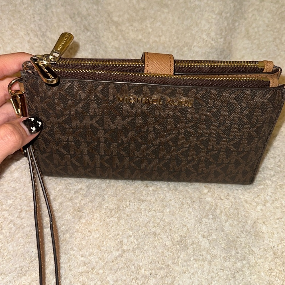 Michael Kors signature phone double zip wristlet wallet.